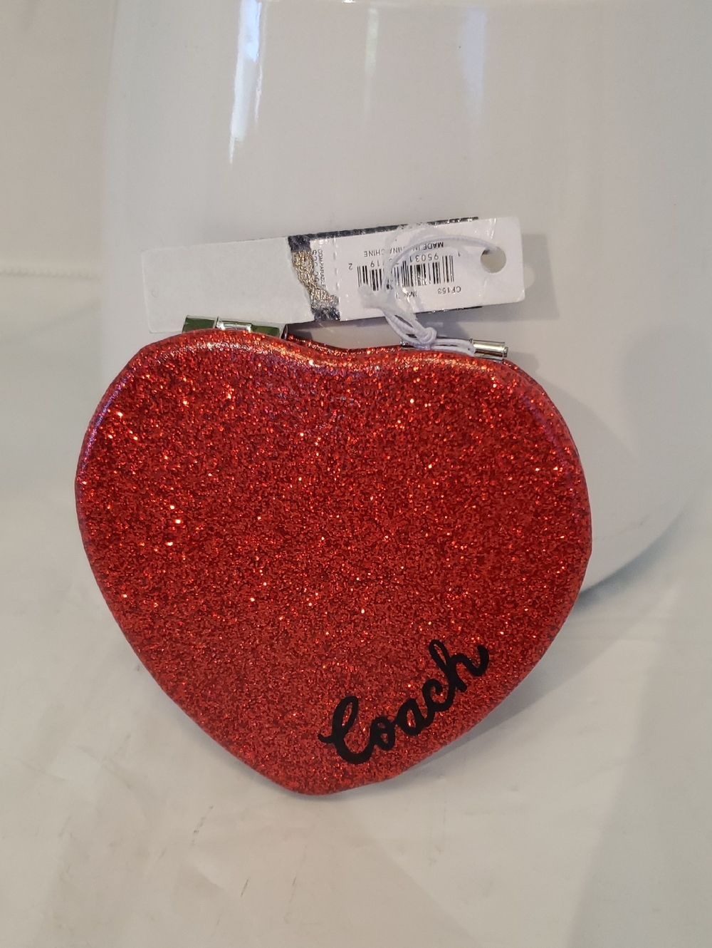 Coach Red Glitter Heart MirrorCase